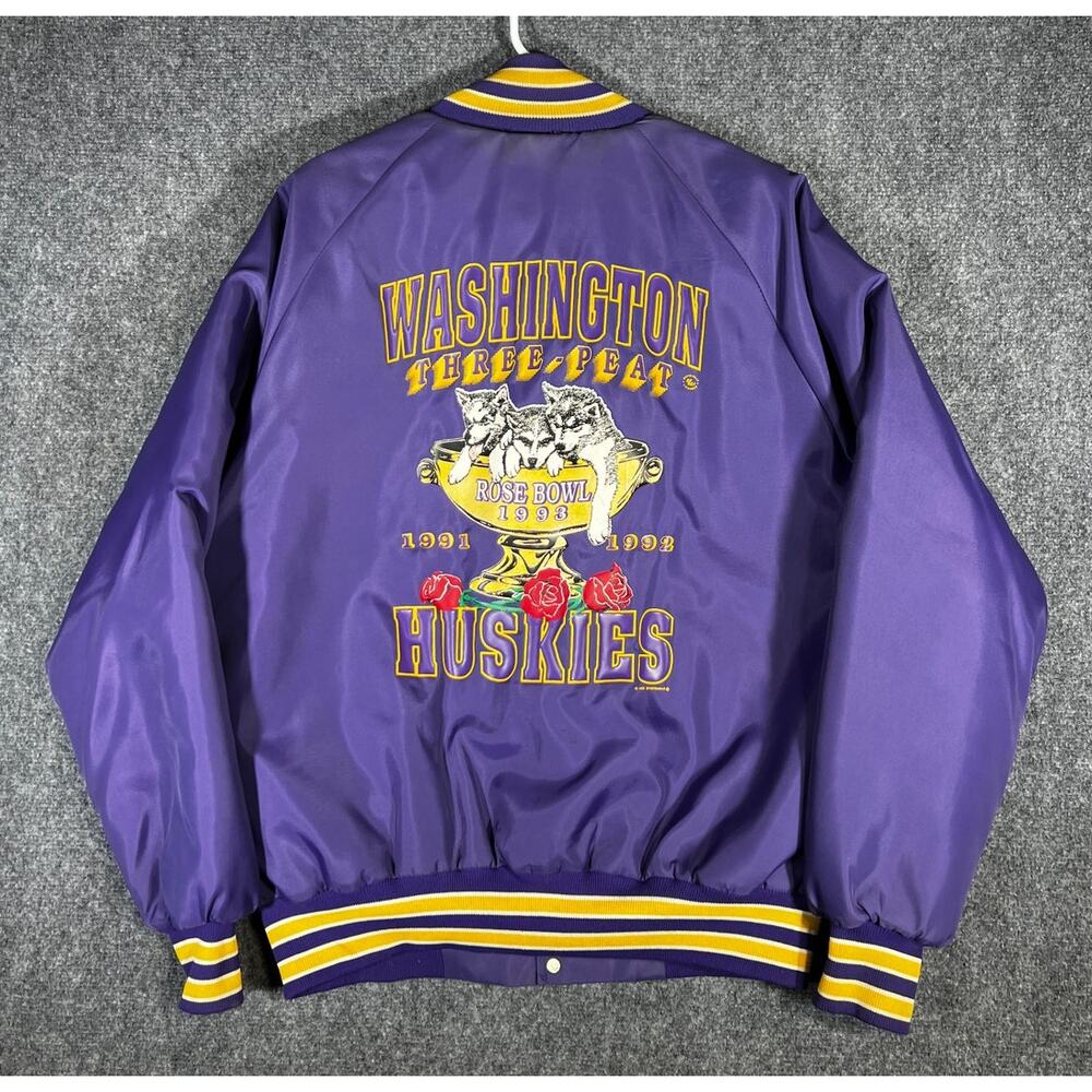 Vintage 90s Washington Huskies Satin Jacket Three Peat Rose Bowl Purple XL